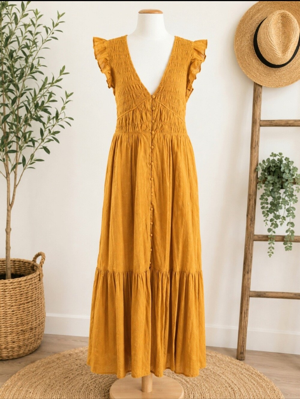 Anthropologie Mustard Yellow Maxi Dress
